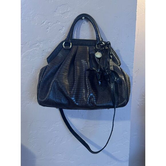 RARE Brahmin Black Brown Melbourne Sara Rose Tri Texture Handbag Crossbody Strap - Picture 1 of 15
